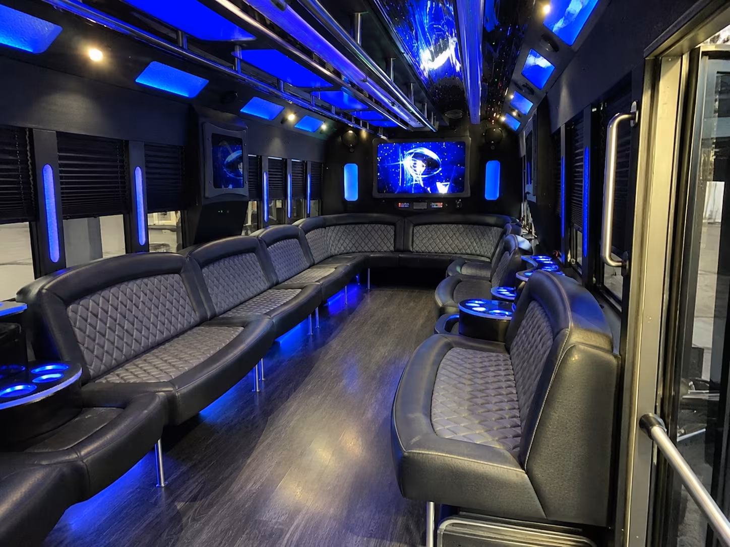 davis 28 passenger party bus interior