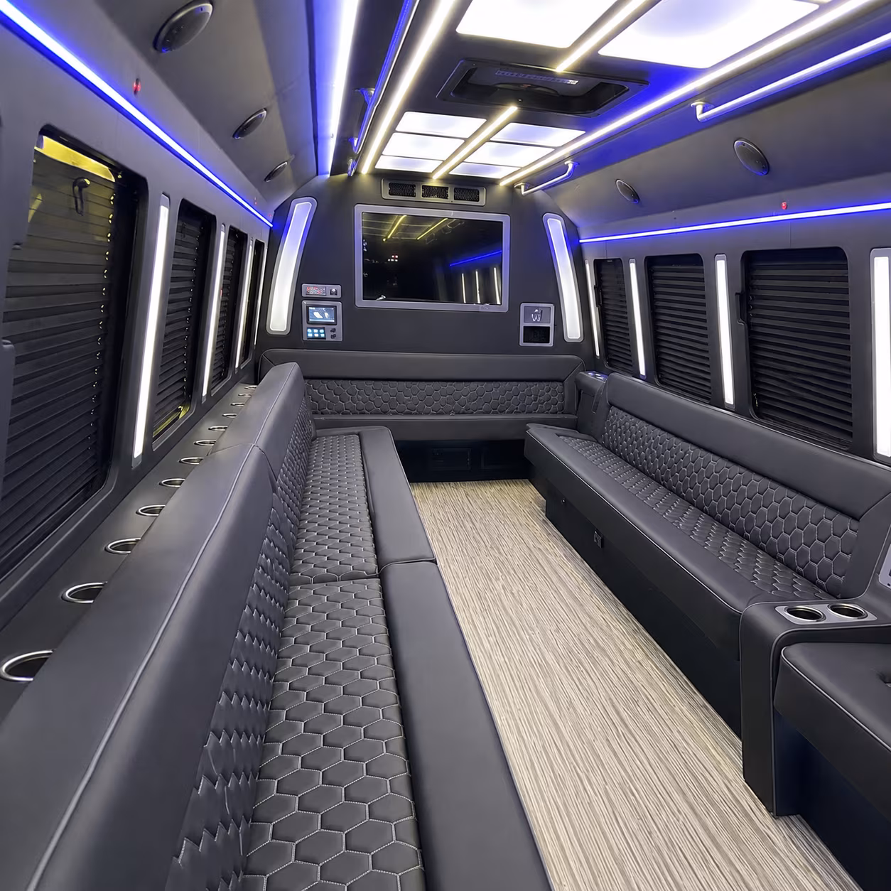 davis 40 passenger party bus inside